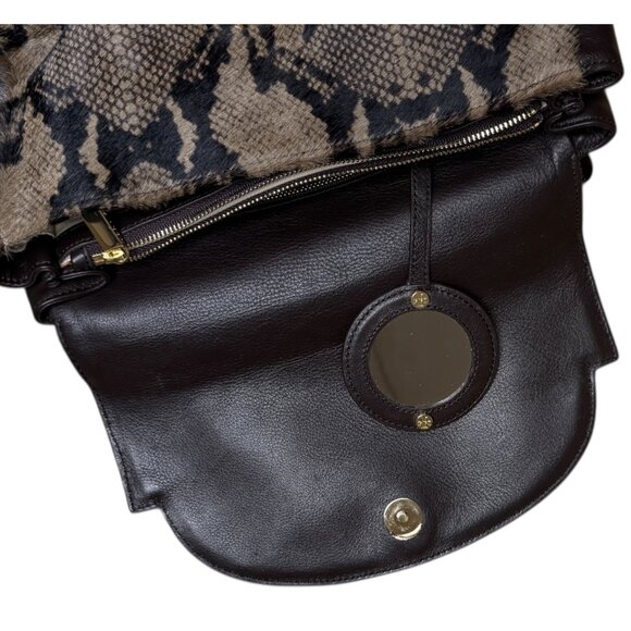 Tory Burch Snakeskin Calf Hair Shoulder Bag Tortoise Chain Mirror Clutch Rare - Picture 8 of 16